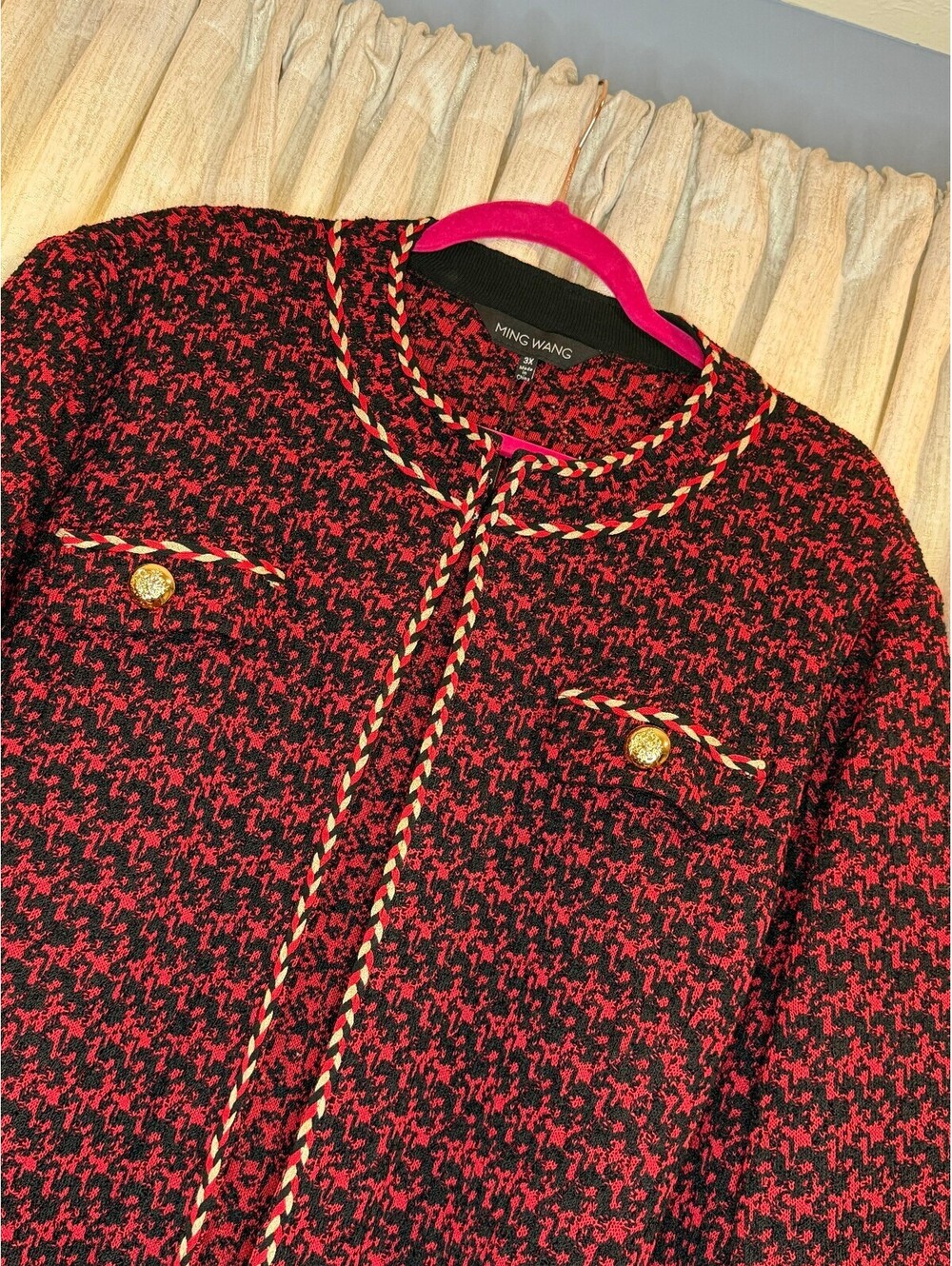 Ming Wang NWOT Red Black Tweed Knit Jacket Blazer 3X